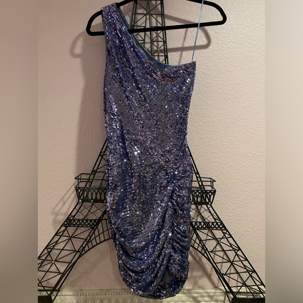 One shoulder navy sequin mini dress size small